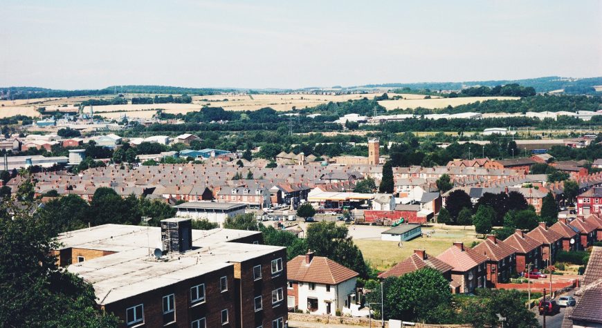 High Angle Shot Of Townscape in Rotherham Against Sky